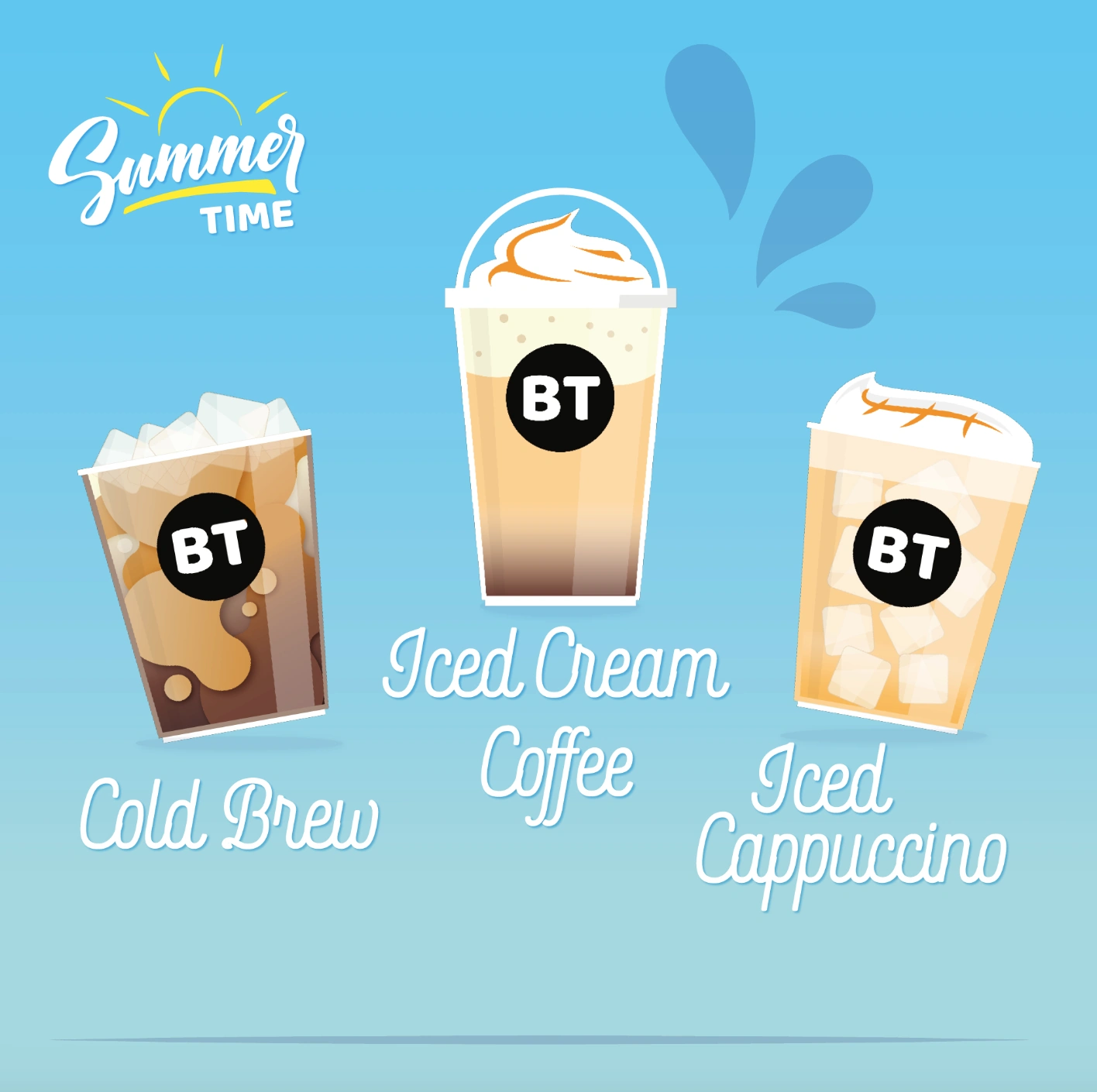 Summer Time — illustrations Cold Brew, Iced Cream Coffee et Iced Cappuccino
