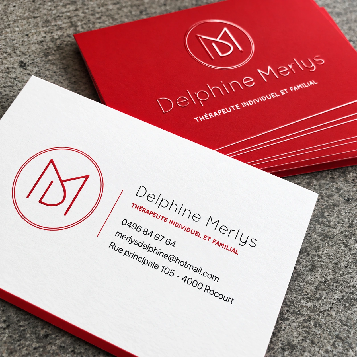 Delphine Merlys — cartes de visite, vernis sélectif 3D