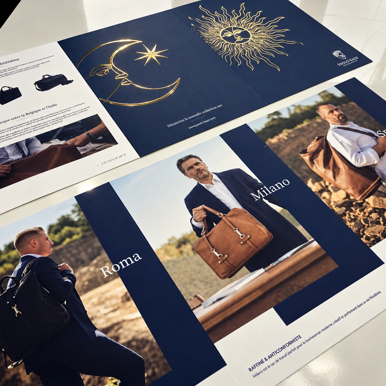 Paolo Bags — brochures Roma et Milano, dorure