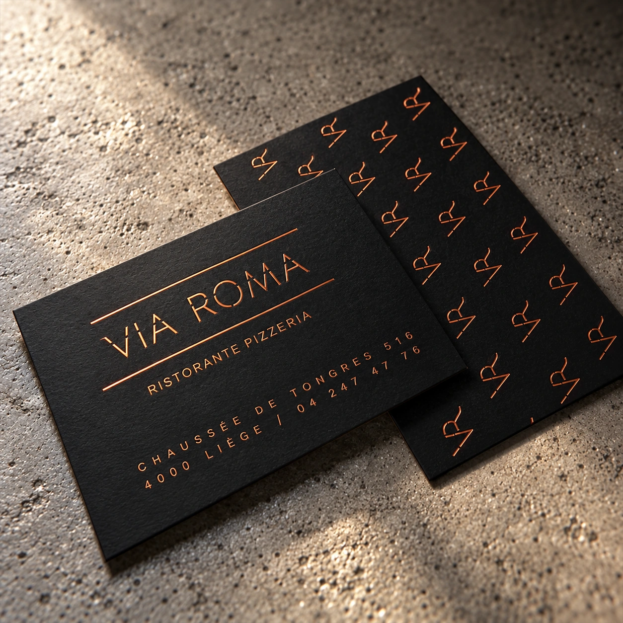 vr-cartes-bronze Cartes de visite Via Roma en finition bronze.